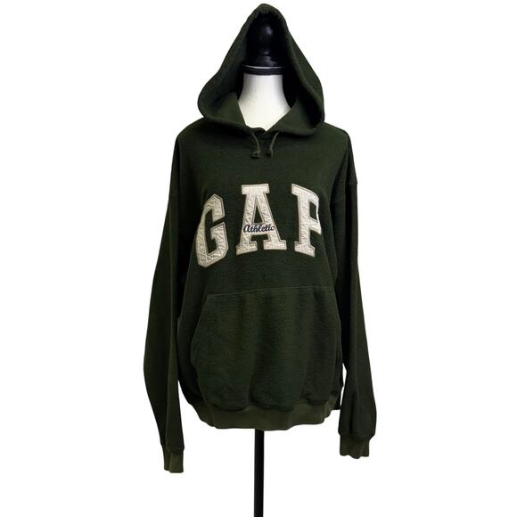 Vintage GAP Athletic Hoodie Forest Green Sherpa Fleece Pullover Small - Picture 1 of 8